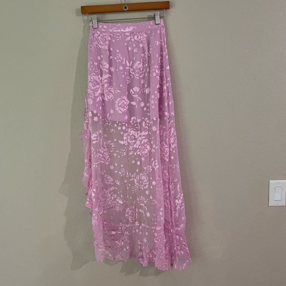 For Love & Lemons Pink Floral High-Low Ruffle Skirt - Picture 3 of 5